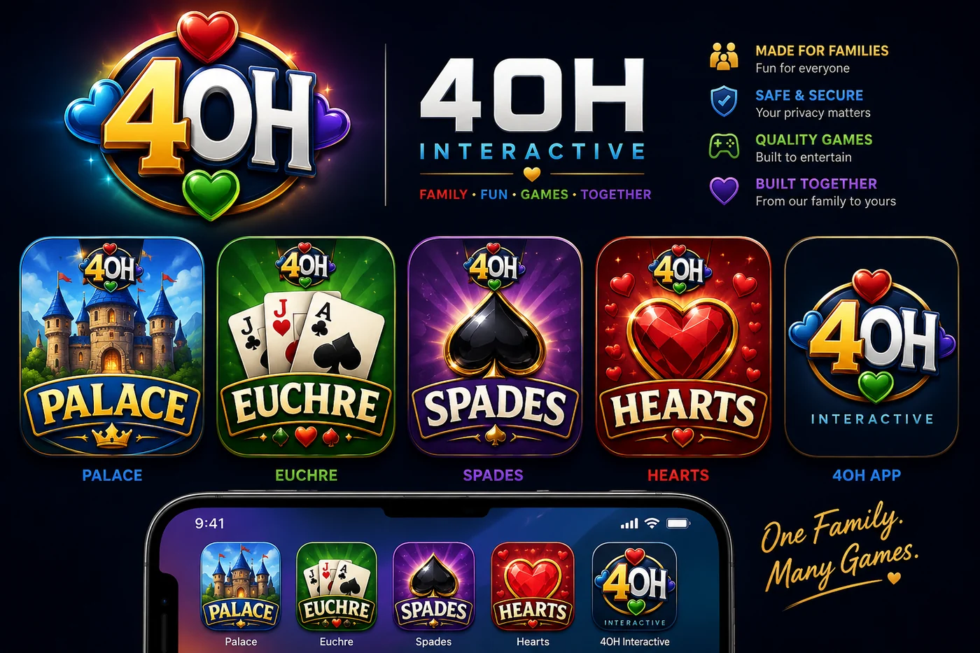 Four of Hearts brand board with Palace, Hearts, Spades, and Euchre