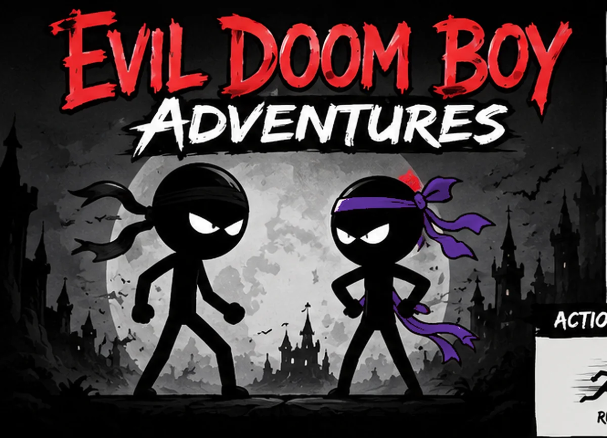 Evil Doom Boy and Evil Doom Girl in a moonlit shadow world