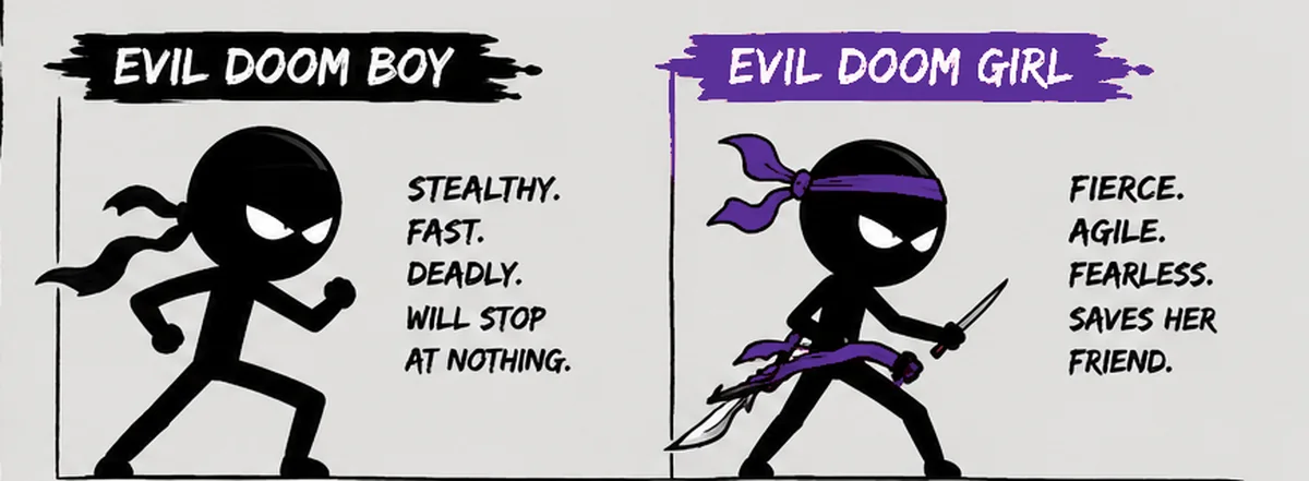 Evil Doom Boy and Evil Doom Girl, two shadow heroes