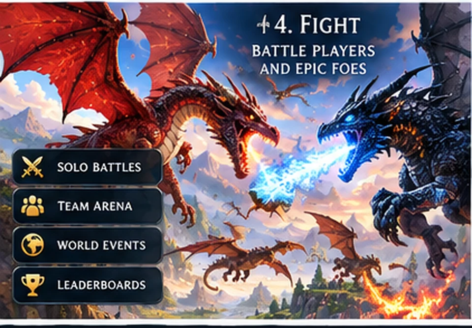 Red and blue dragons meeting in fast aerial combat