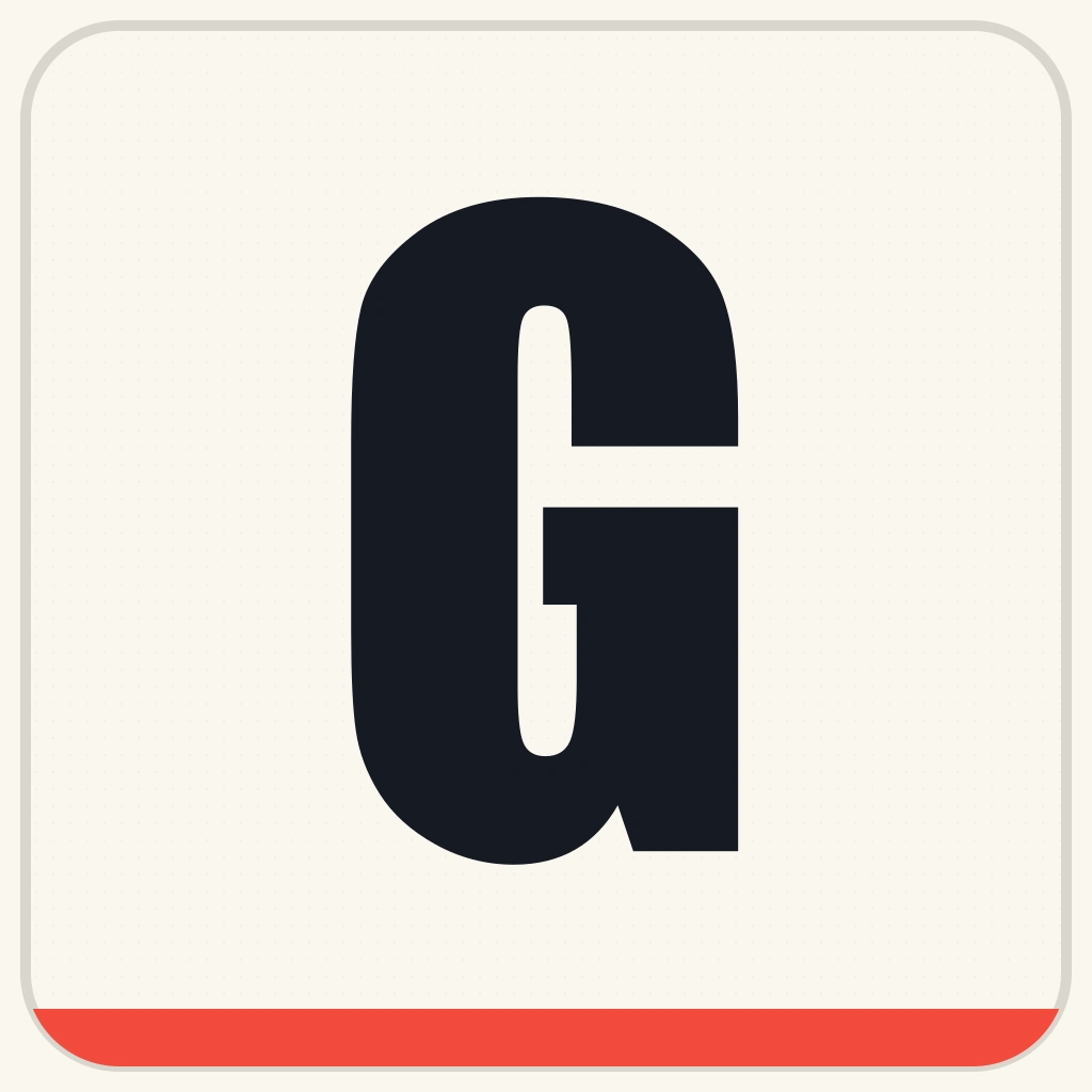 Gloze brand tile: a bold ink G on warm ivory coated card with a coral lower edge